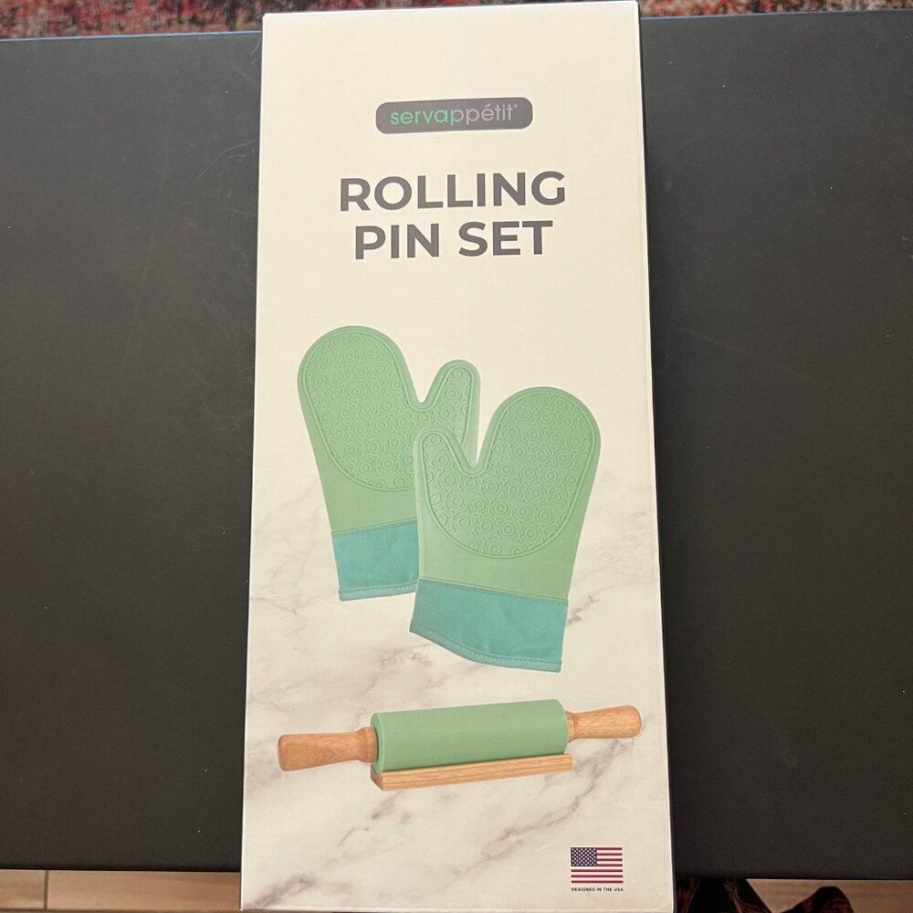 Silicone Rolling Pin & Gloves Servappetit Boxed Set Gift Holidays